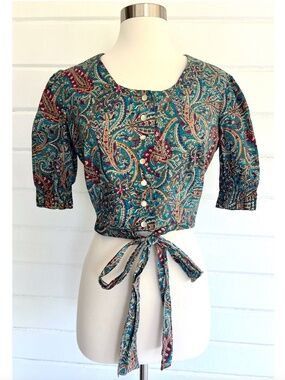 Vintage LIBERTY OF LONDON Button Blouse with Tie Waist - 42/M